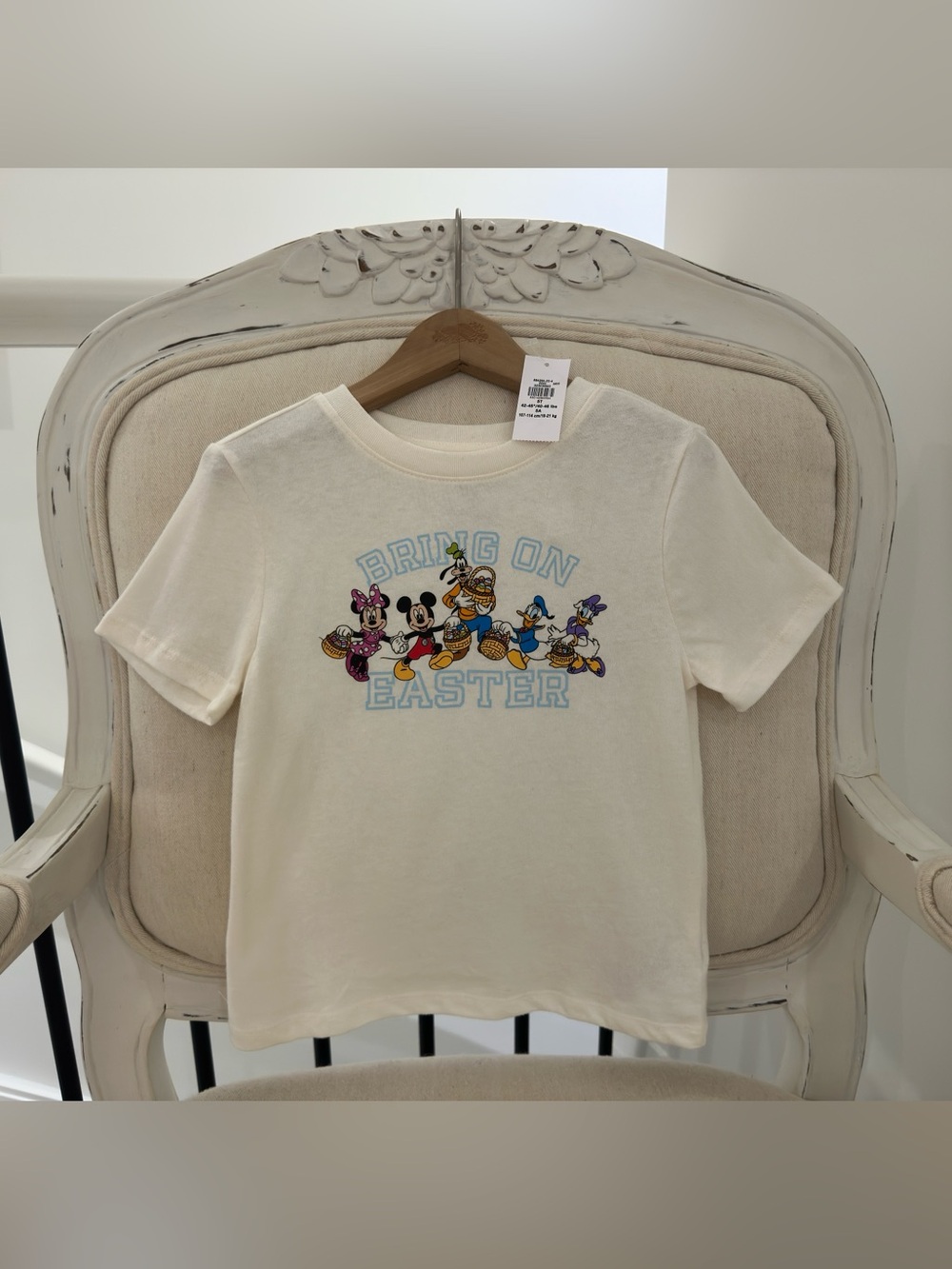 🤍 5T Disney Cotton White Girl’s Tee with Multicolor Character Easter Print NWT
